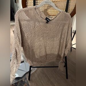 Express Open-Knit Pullover Sweater — Beige